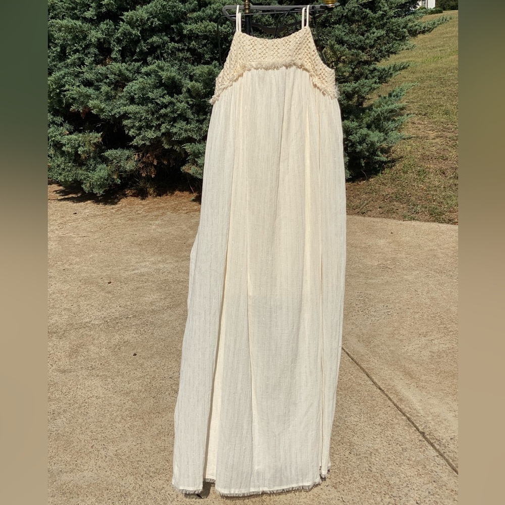 NWT Moon River-Bough Banks Woven Dress-Cream Linen-Size XS-crochet top-maxi